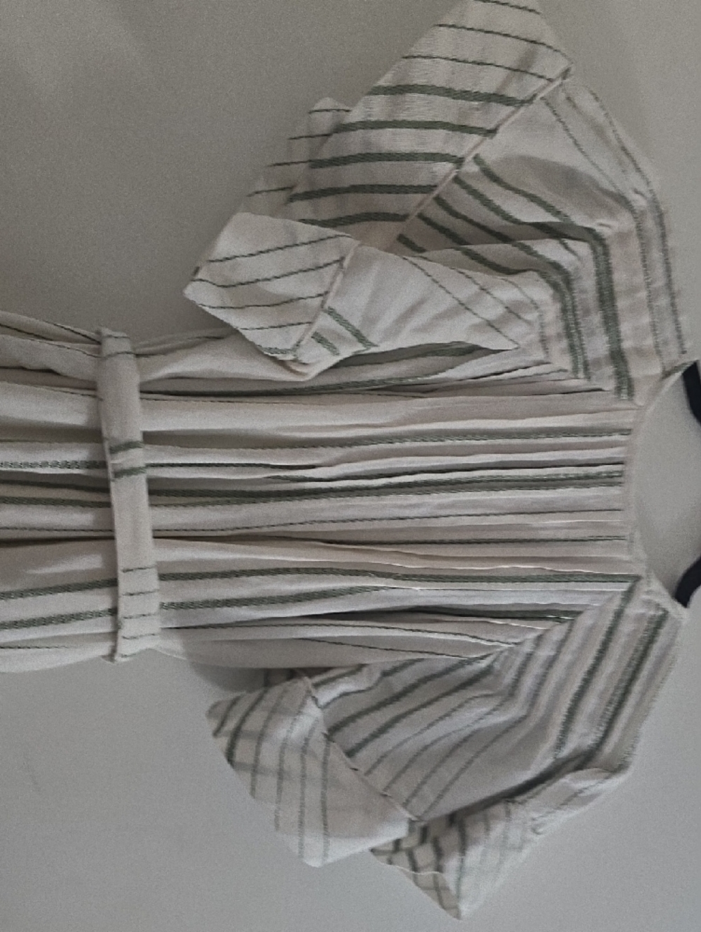 Button-Front White Maxi Dress with Sage Stripes and Self-Tie Waist - Picture 4 of 5